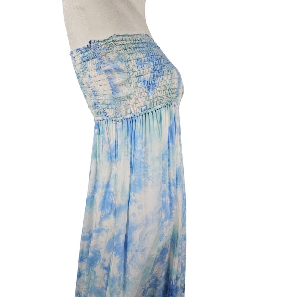 Tiare Hawaii Maxi Dress One Size Blue Tie Dye Strapless Smocked Boho Stretch - Picture 4 of 10